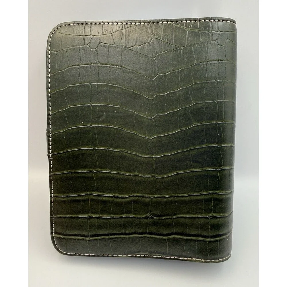 Franklin Covey Compact Day 1 Weekly Organizer Vintage Green Faux Crocodile